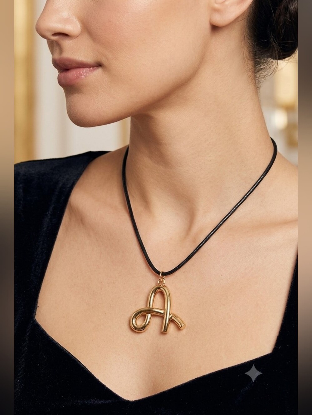 Jessica Simpson Gold Initial A Pendant Necklace with Black Cord
